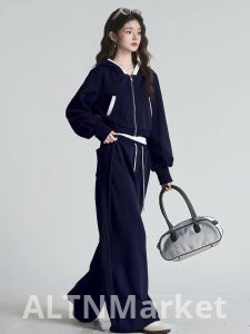 Чистый хлопок Китай Хлопок Оригинальное изготовление Ткань Хань Серия Уникальный Дизайн Чувство Толстовка С Капюшоном Широкая Нога Брюки Набор Женщины Осень