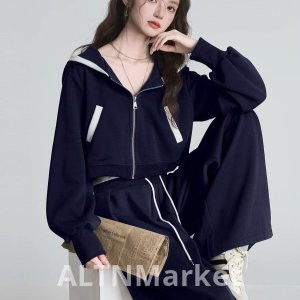 Чистый хлопок Китай Хлопок Оригинальное изготовление Ткань Хань Серия Уникальный Дизайн Чувство Толстовка С Капюшоном Широкая Нога Брюки Набор Женщины Осень