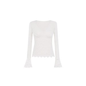 V Шея Шлифовка Волосы Длинный Рукав Топ Женщины Осень и Зима Кружева Сплайсинг Верхняя Одежда Внутри Возьмите Базовая Рубашка