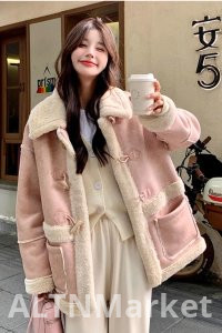 Розовый ягненок шерсть пальто для женщин зима 2025 новый стиль Высший смысл флис с подкладкой и утолщенный мех одно пальто хлопок мягкая куртка